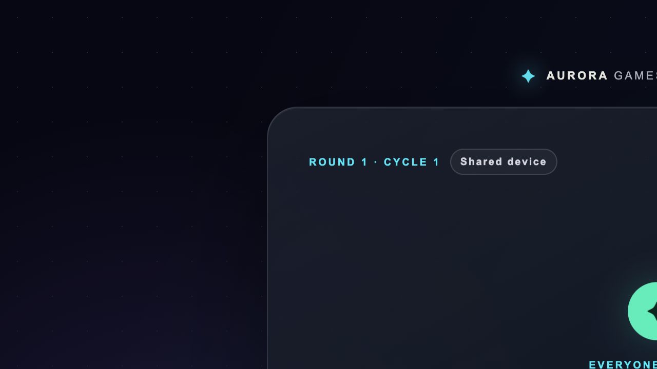 Aurora Imposter clue round screen showing the first speaker